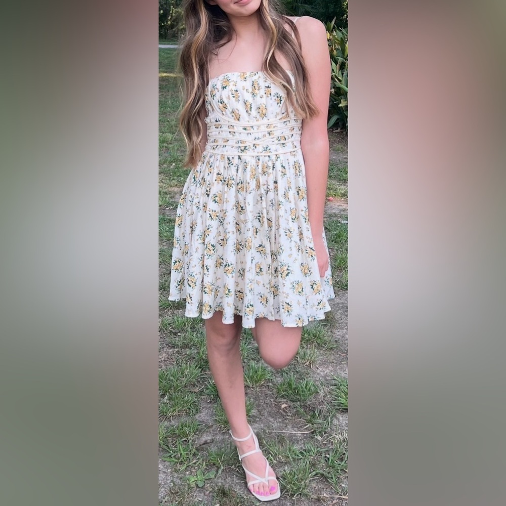 Altar'd State Floral Skater Dress in Cream and Yellow